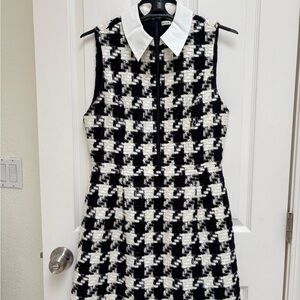 Alice + Olivia Ellis Houndstooth Tweed Mini Dress with White Collar